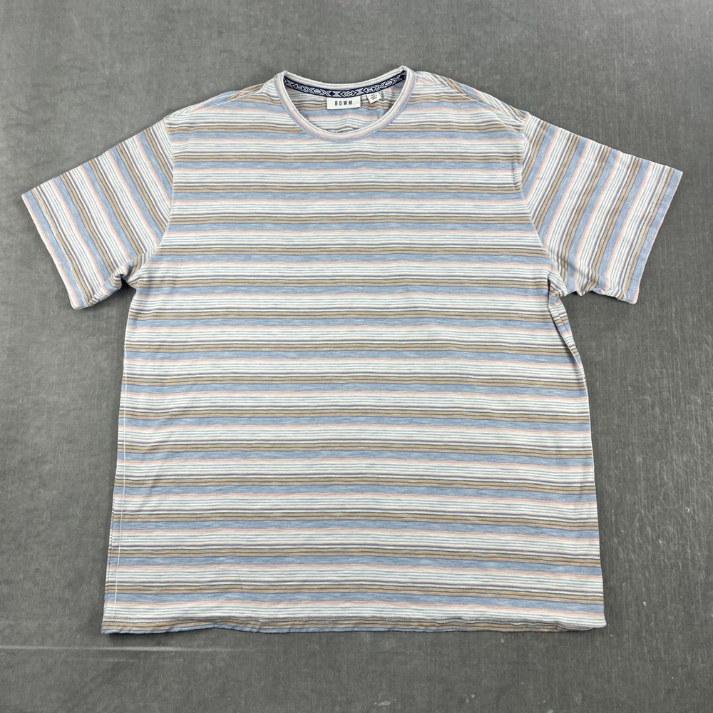 ROWM Mens XL Blue Striped Short Sleeve Crew Neck T-Shirt Striped